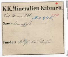 Etiketten zu Quarz (Amethyst) (NHMW-MIN-Ao945)